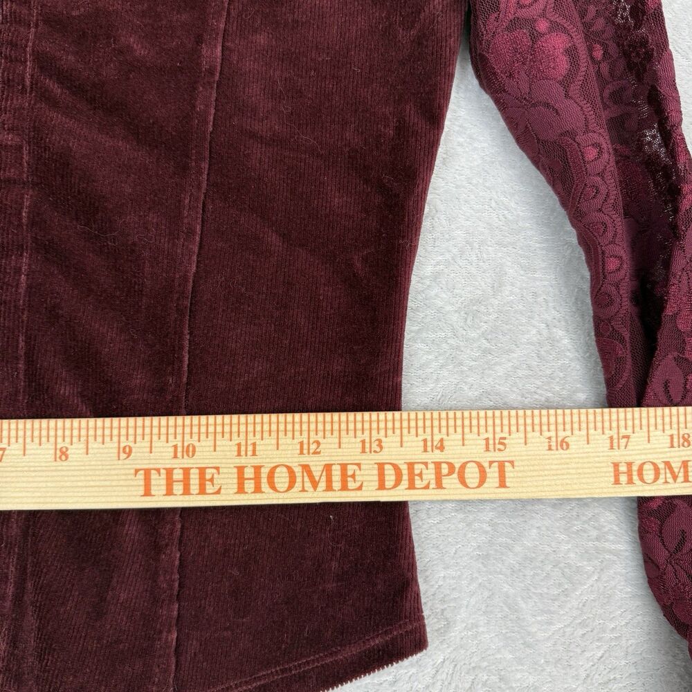 Moda International Burgundy Lace Velvet Long Sleeve Top - Picture 9 of 13